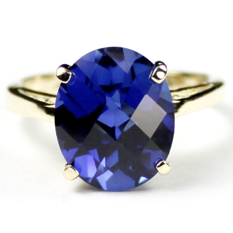10K Gold Ring Created Blue Sapphire R055 Image 1