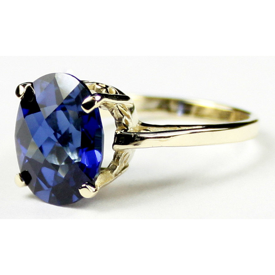 10K Gold Ring Created Blue Sapphire R055 Image 2
