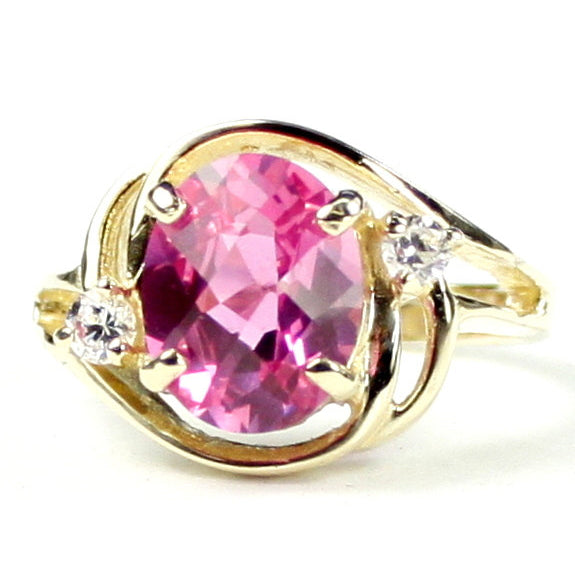 10K Gold Ring Created Pink Sapphire R021 Image 1