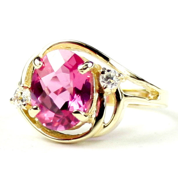 10K Gold Ring Created Pink Sapphire R021 Image 2