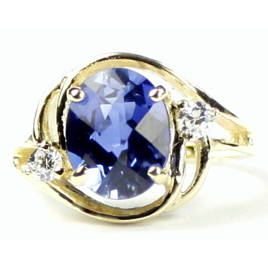 10K Gold Ring Created Blue Sapphire R021 Image 1
