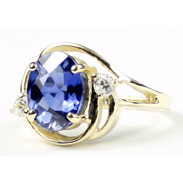 10K Gold Ring Created Blue Sapphire R021 Image 2