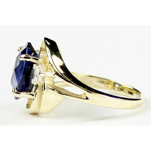 10K Gold Ring Created Blue Sapphire R021 Image 3