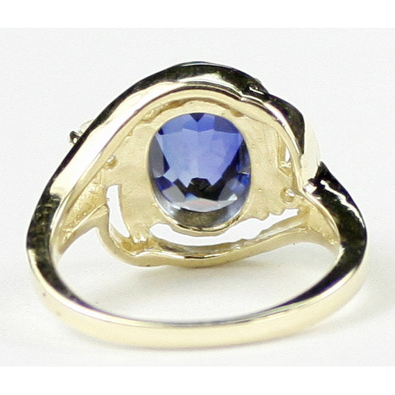 10K Gold Ring Created Blue Sapphire R021 Image 4