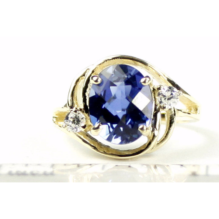 10K Gold Ring Created Blue Sapphire R021 Image 4