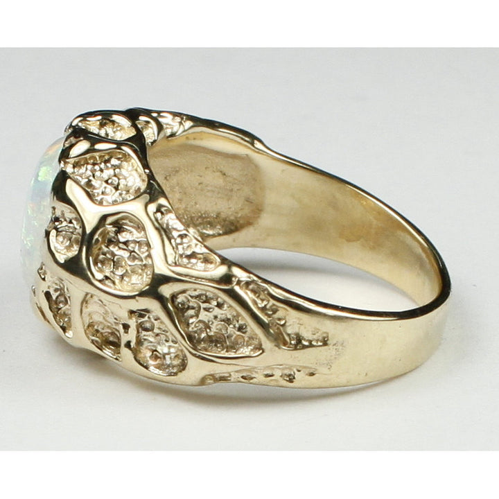 R168Created White Opal10K Yellow Gold Mens Ring Image 3