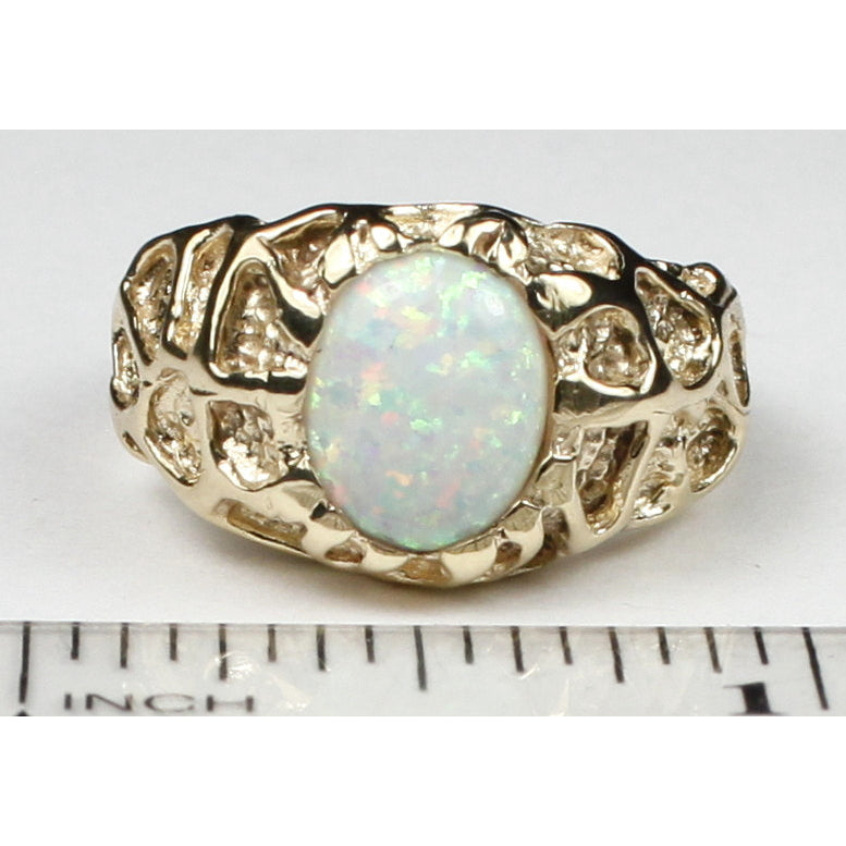 R168Created White Opal10K Yellow Gold Mens Ring Image 4