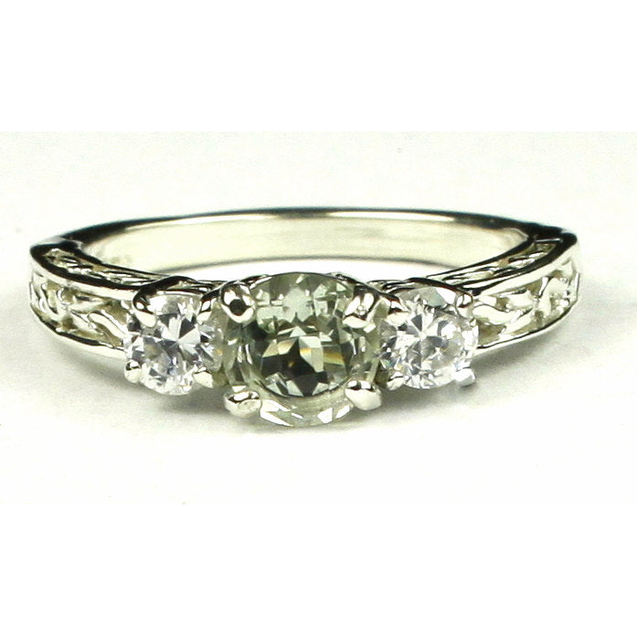 SR254 6mm Green Amethyst w/ Two 4mm CZ Accents 925 Sterling Silver Engagement Ring Image 1