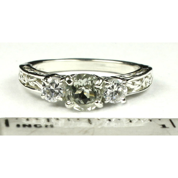 SR254 6mm Green Amethyst w/ Two 4mm CZ Accents 925 Sterling Silver Engagement Ring Image 4