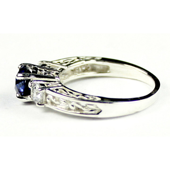 SR254 6mm Created Blue Sapphire w/ Two 4mm CZ Accents 925 Sterling Silver Engagement Ring Image 3