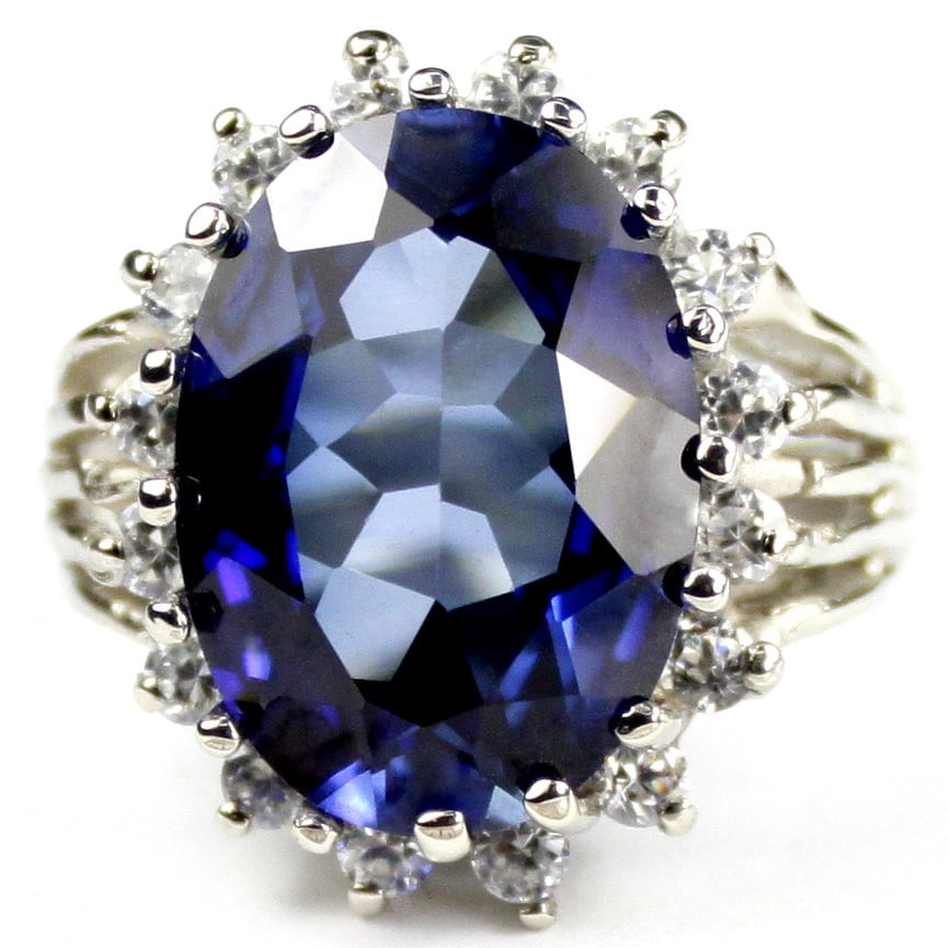 Sterling Silver Ladies Halo Ring Created Blue Sapphire SR270 Image 1