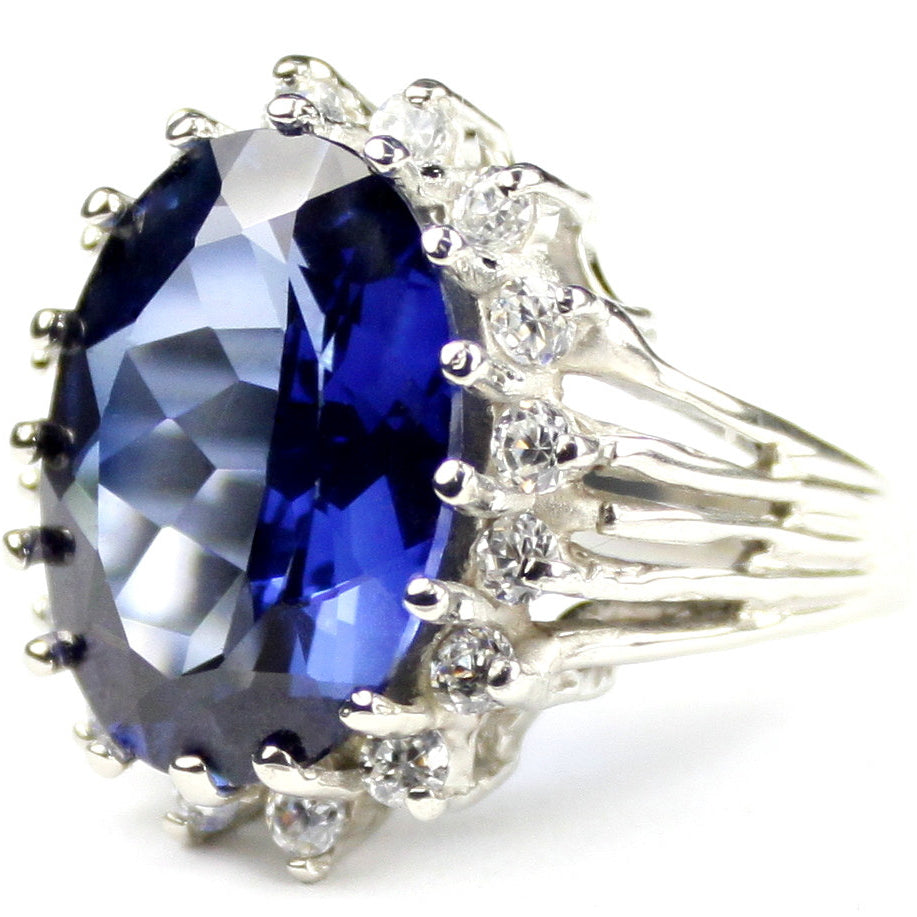 Sterling Silver Ladies Halo Ring Created Blue Sapphire SR270 Image 2