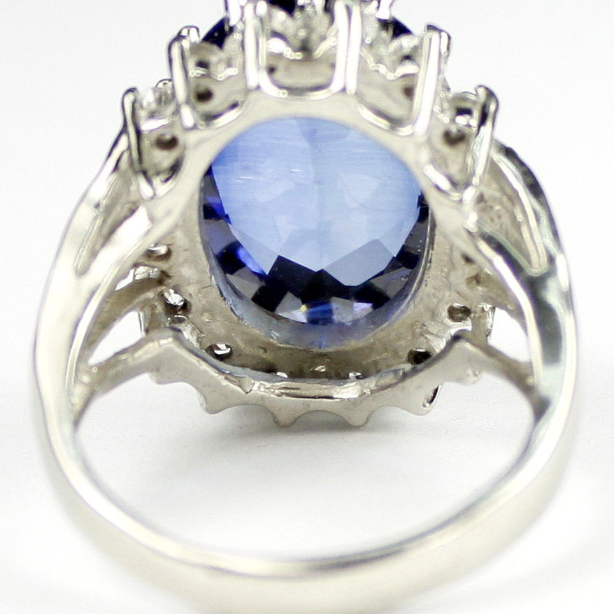 Sterling Silver Ladies Halo Ring Created Blue Sapphire SR270 Image 4