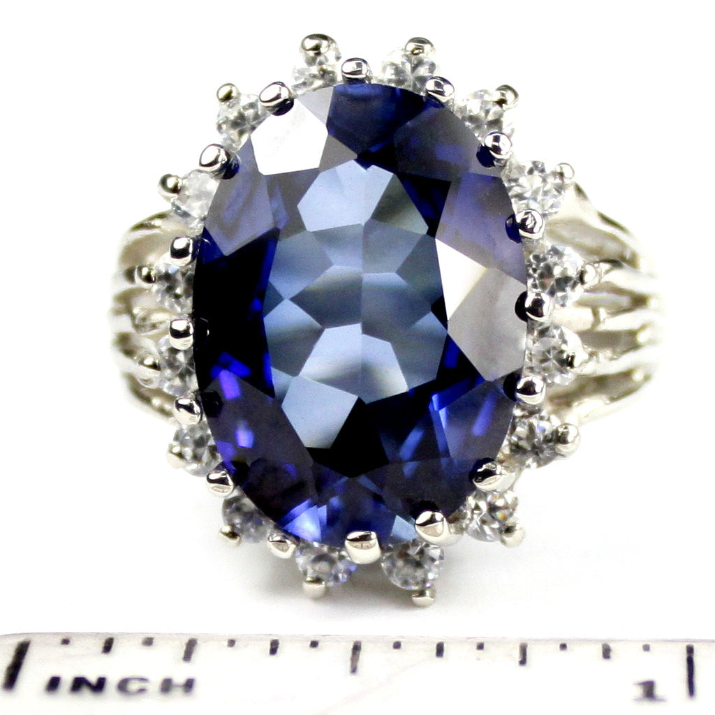 Sterling Silver Ladies Halo Ring Created Blue Sapphire SR270 Image 4