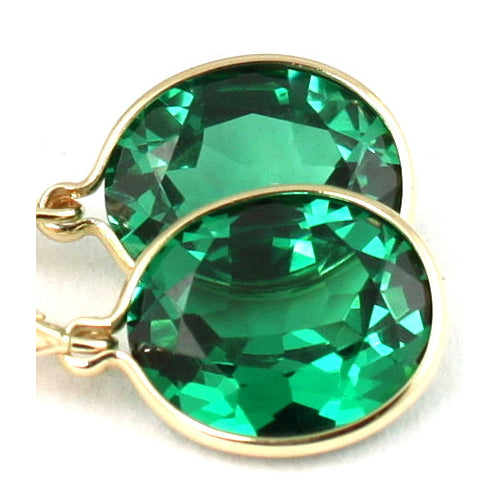 14KY Gold Leverback Earrings Created Emerald E201 Image 1