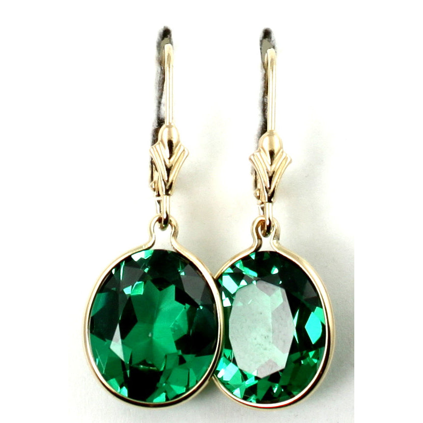 14KY Gold Leverback Earrings Created Emerald E201 Image 2