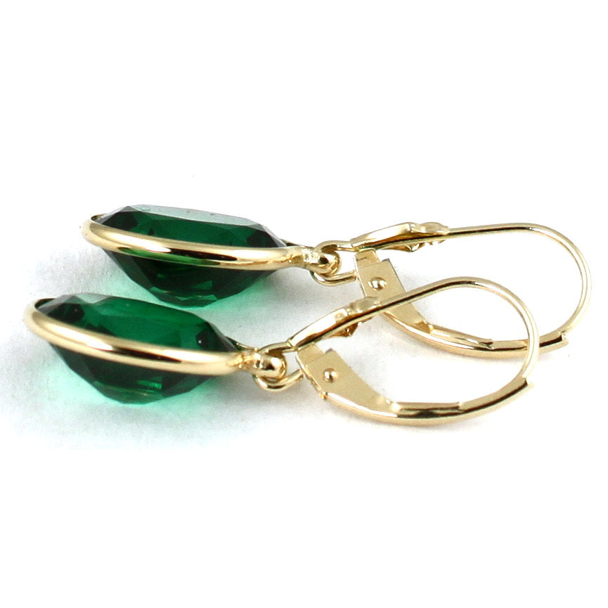 14KY Gold Leverback Earrings Created Emerald E201 Image 3