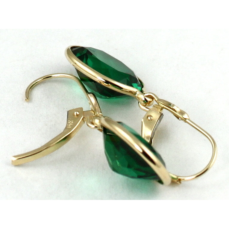 14KY Gold Leverback Earrings Created Emerald E201 Image 4