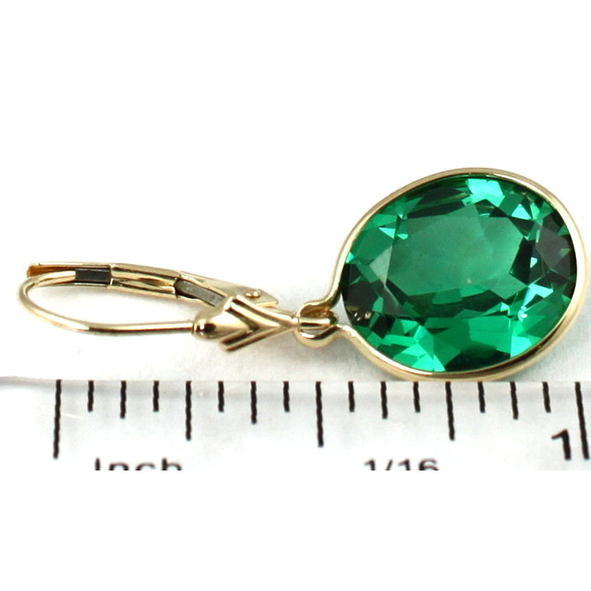 14KY Gold Leverback Earrings Created Emerald E201 Image 4