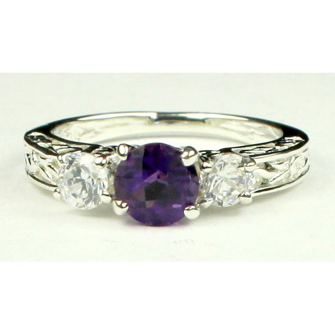 SR254 6mm Amethyst w/ Two 4mm CZ Accents 925 Sterling Silver Engagement Ring Image 1