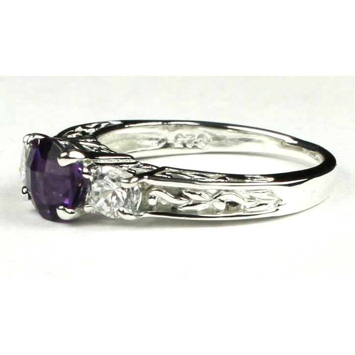 SR254 6mm Amethyst w/ Two 4mm CZ Accents 925 Sterling Silver Engagement Ring Image 2