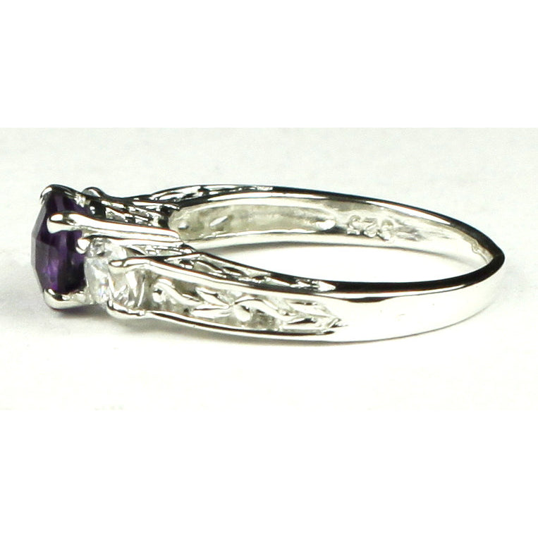 SR254 6mm Amethyst w/ Two 4mm CZ Accents 925 Sterling Silver Engagement Ring Image 3