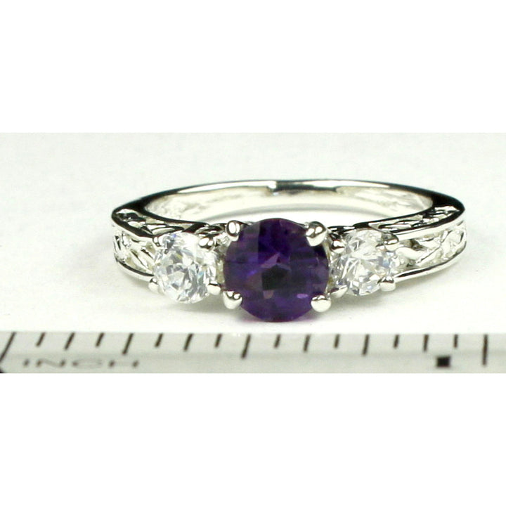 SR254 6mm Amethyst w/ Two 4mm CZ Accents 925 Sterling Silver Engagement Ring Image 4