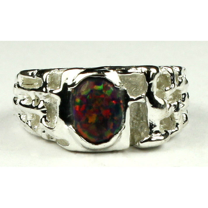 Sterling Silver Mens Ring  Created Black Opal SR197 Image 1