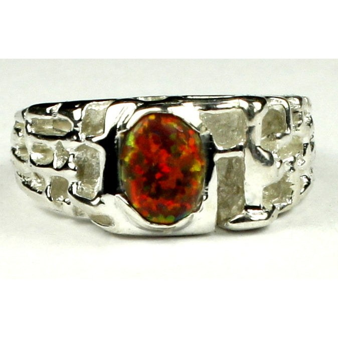Sterling Silver Mens Ring Created Red Brown Opal SR197 Image 1