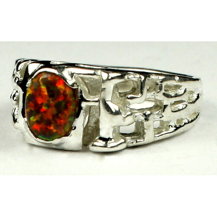 Sterling Silver Mens Ring Created Red Brown Opal SR197 Image 2