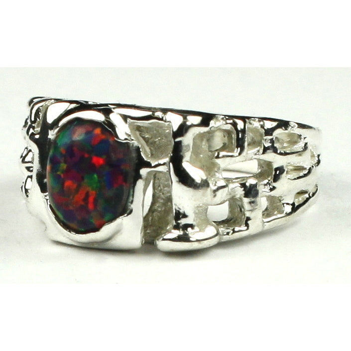 Sterling Silver Mens Ring  Created Black Opal SR197 Image 2