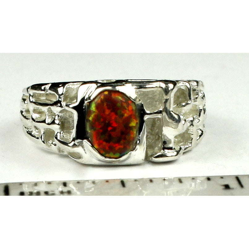 Sterling Silver Mens Ring Created Red Brown Opal SR197 Image 4