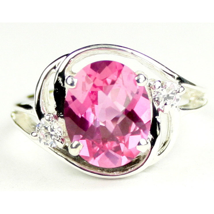 Sterling Silver Ladies Ring Created Pink Sapphire SR021 Image 1