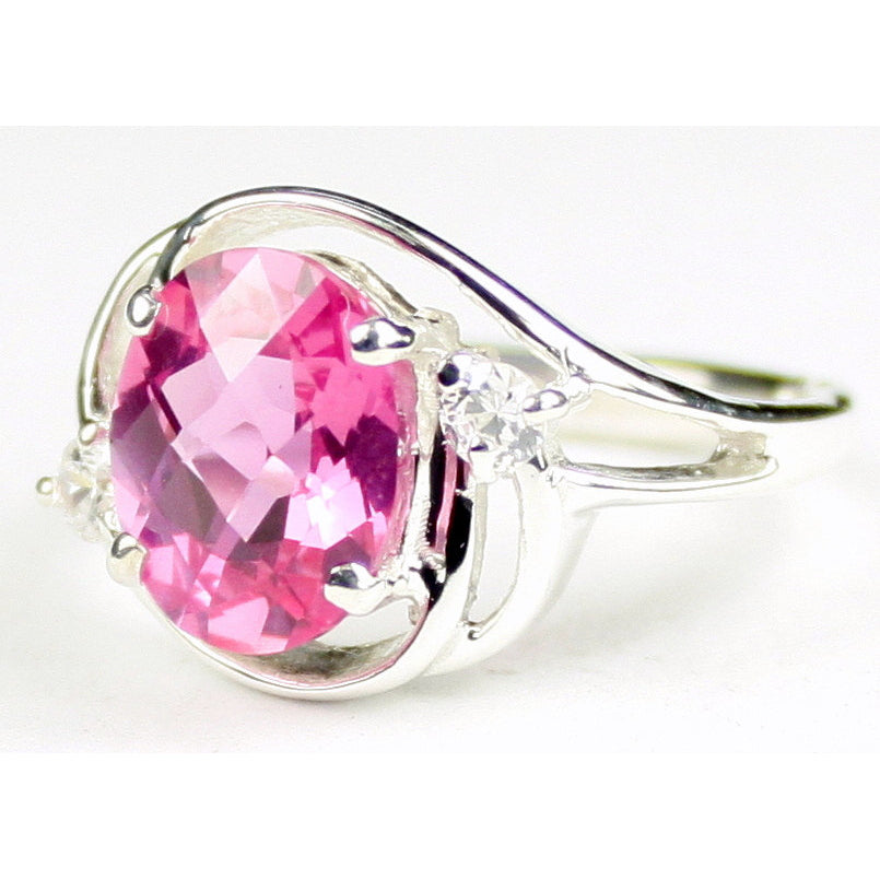 Sterling Silver Ladies Ring Created Pink Sapphire SR021 Image 2