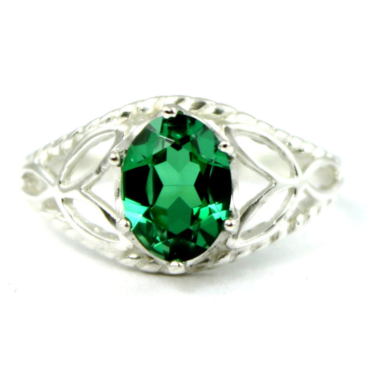 SR137 Created Emerald 925 Sterling Silver Ring Image 1