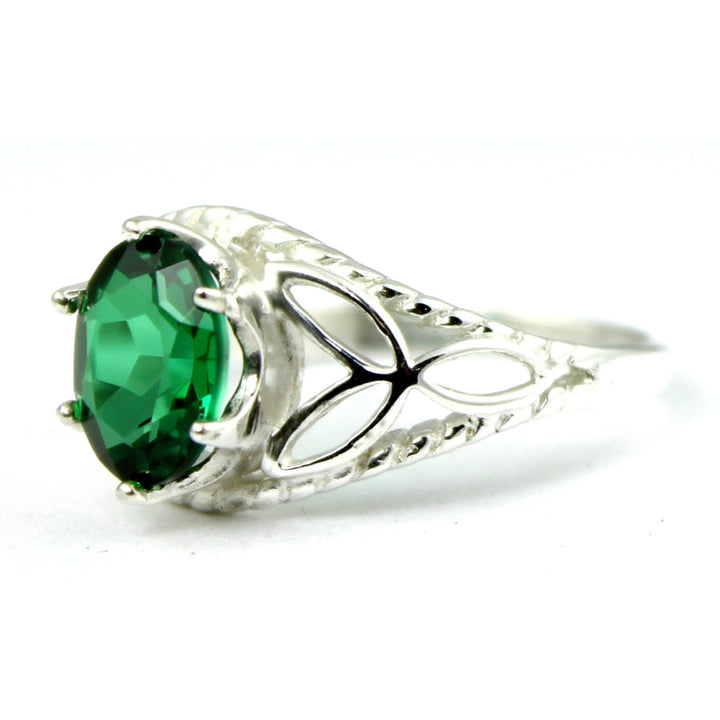 SR137 Created Emerald 925 Sterling Silver Ring Image 2