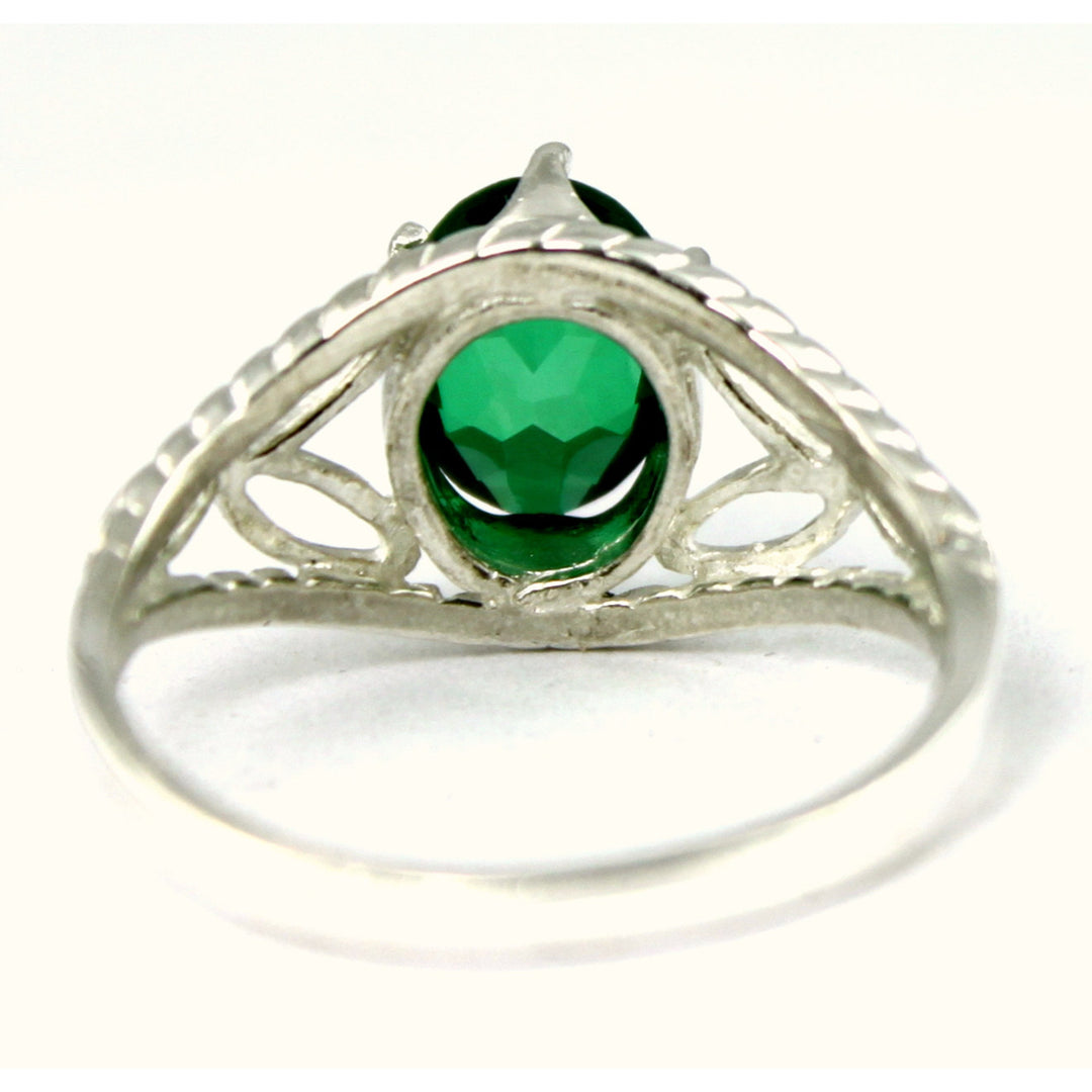 SR137 Created Emerald 925 Sterling Silver Ring Image 3