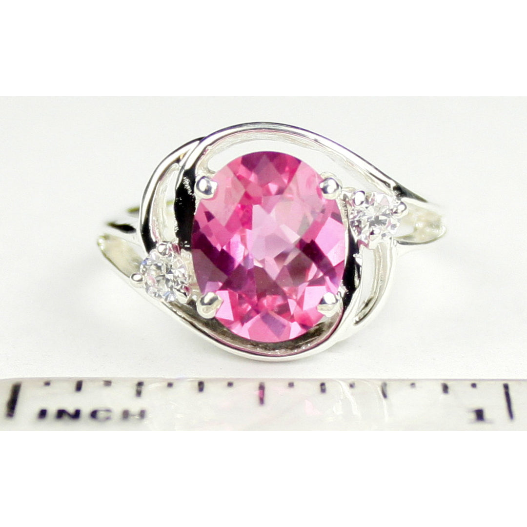 Sterling Silver Ladies Ring Created Pink Sapphire SR021 Image 4