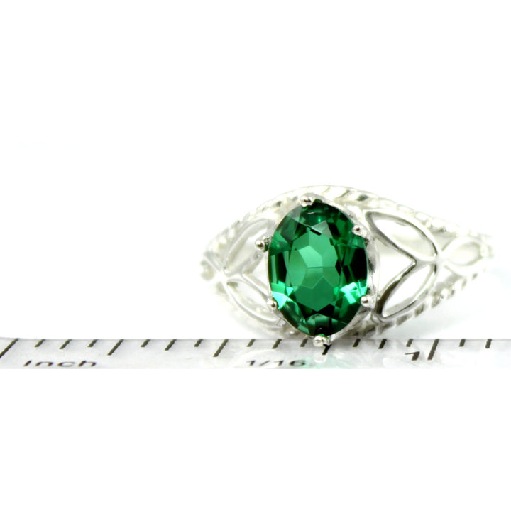 SR137 Created Emerald 925 Sterling Silver Ring Image 4