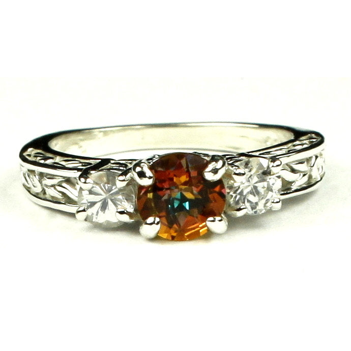 SR2546mm Twilight Fire Topaz w/ Two 4mm CZ Accents925 Sterling Silver Engagement Ring Image 1