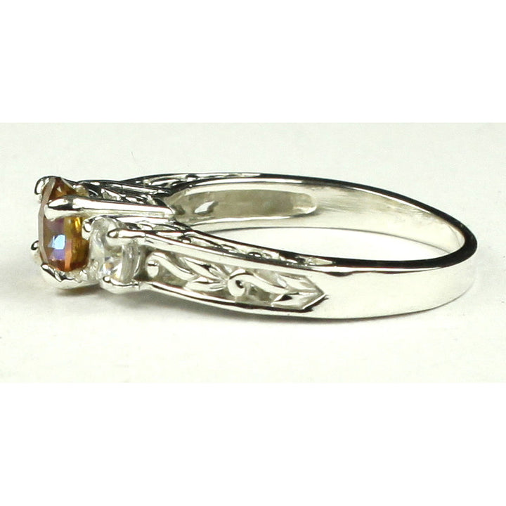 SR2546mm Twilight Fire Topaz w/ Two 4mm CZ Accents925 Sterling Silver Engagement Ring Image 3