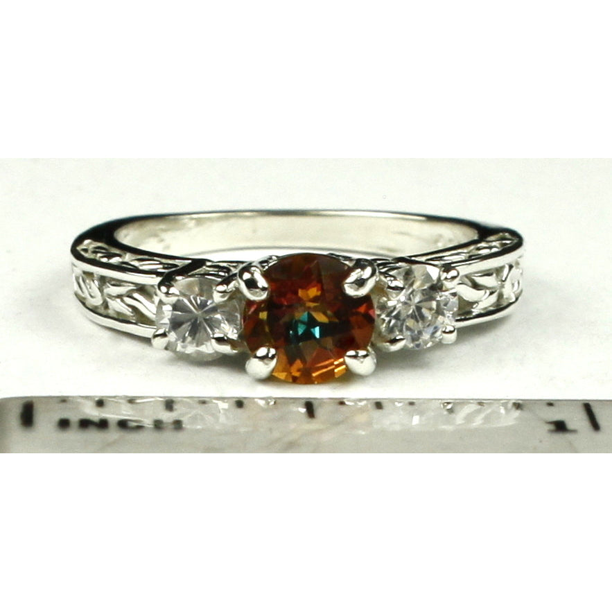 SR2546mm Twilight Fire Topaz w/ Two 4mm CZ Accents925 Sterling Silver Engagement Ring Image 4
