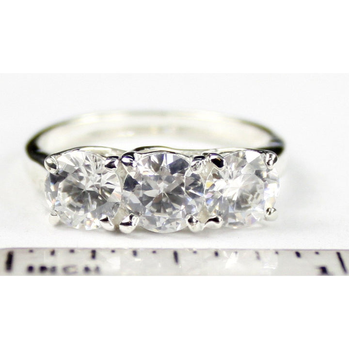 SR255 Three 1 ct Cubic Zirconia 925 Sterling Silver Ring Image 4