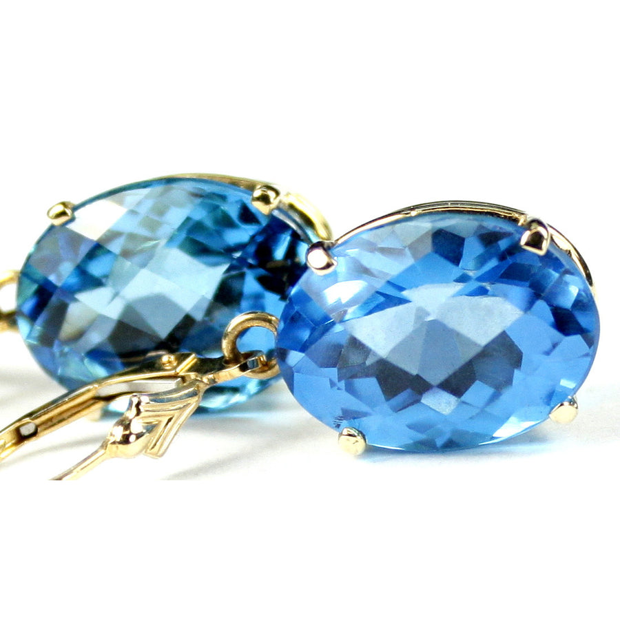 14K Gold Leverback Earrings Swiss Blue Topaz E407 Image 1