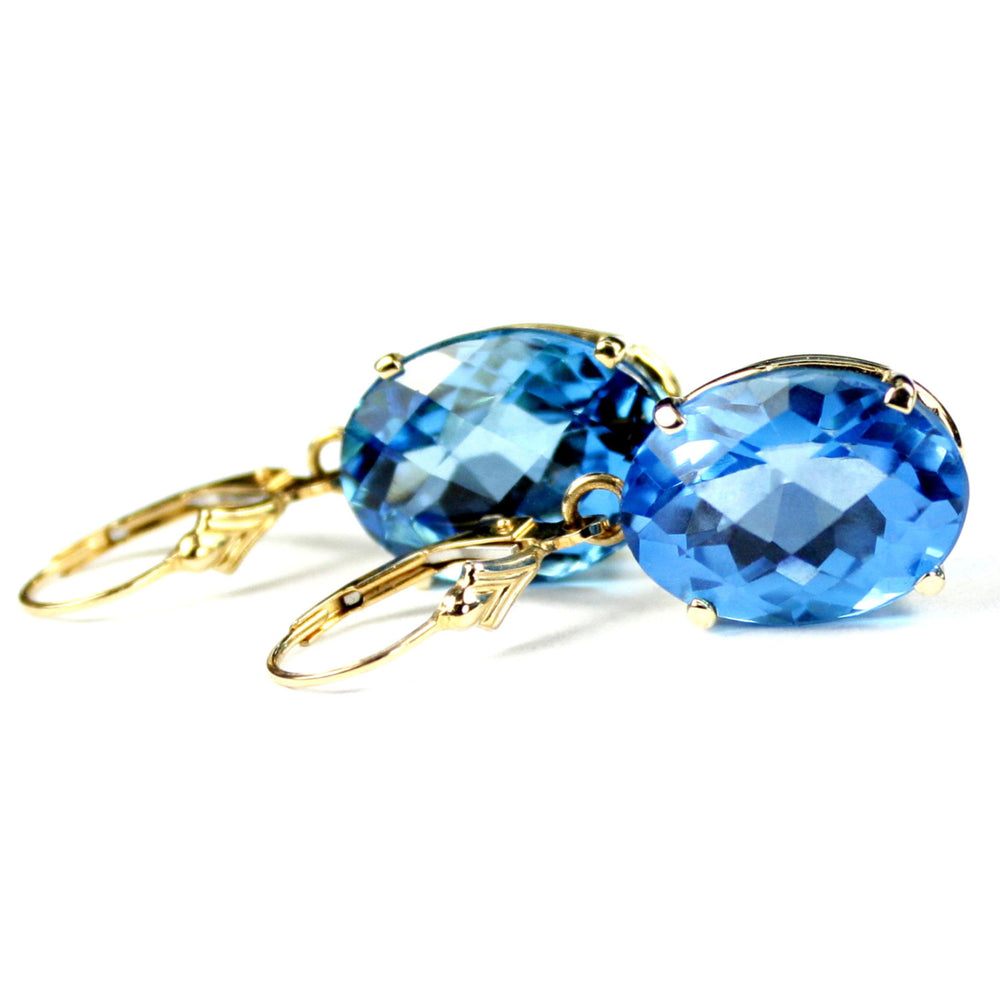 14K Gold Leverback Earrings Swiss Blue Topaz E407 Image 2