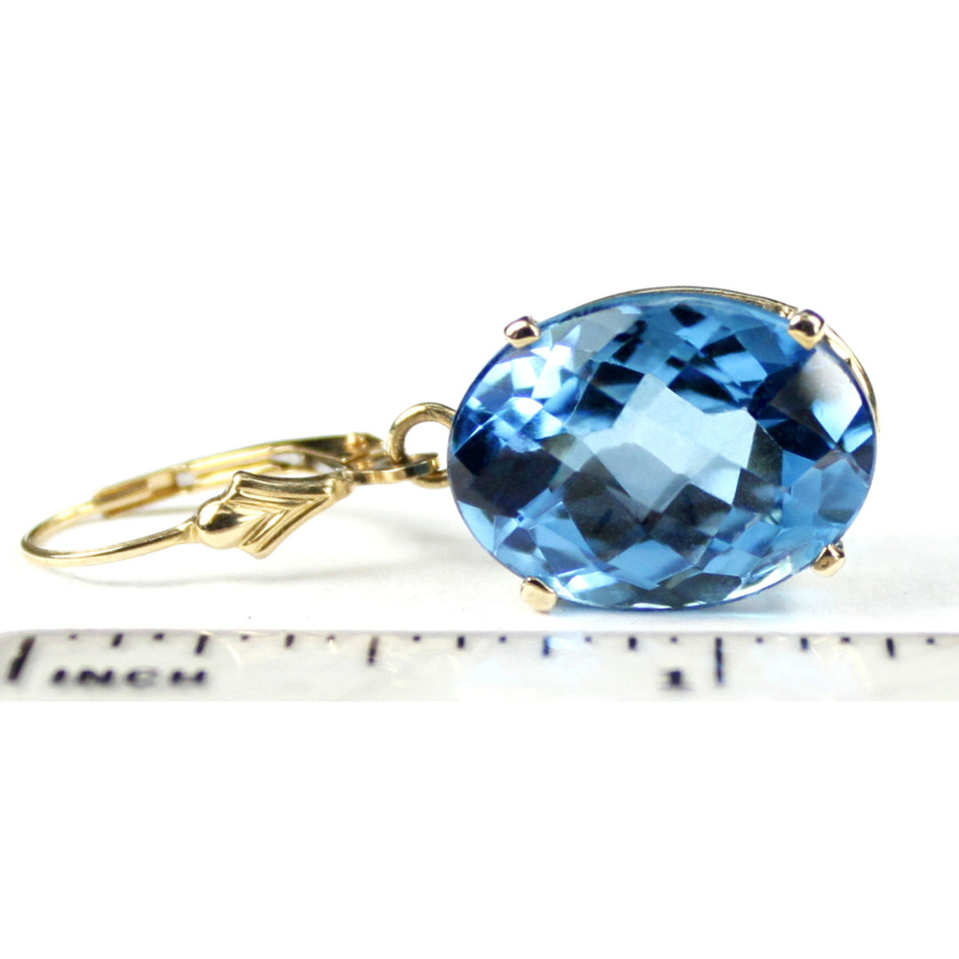 14K Gold Leverback Earrings Swiss Blue Topaz E407 Image 4