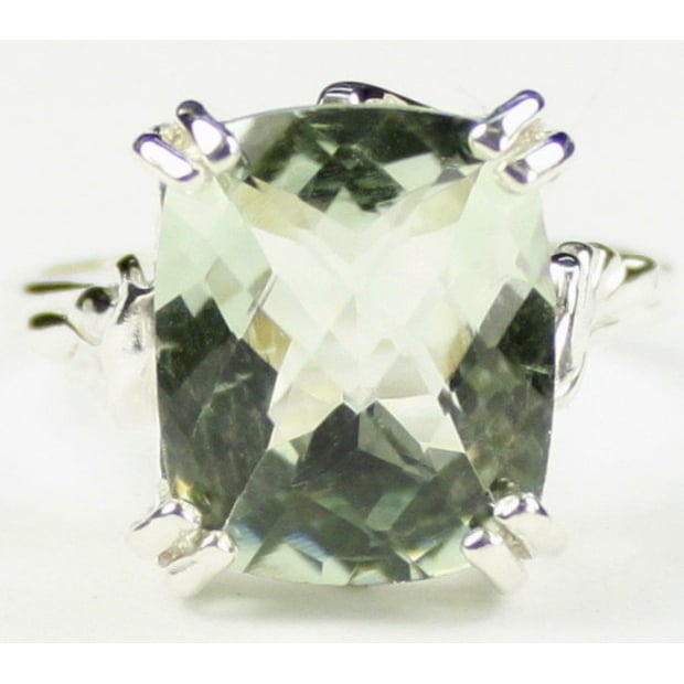 SR188 12x10mm Green Amethyst 925 Sterling Silver Ring Image 1