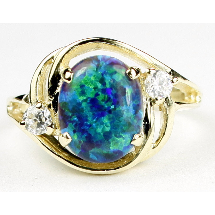 10K Gold Ring Created Blue Green Opal R021 Image 1