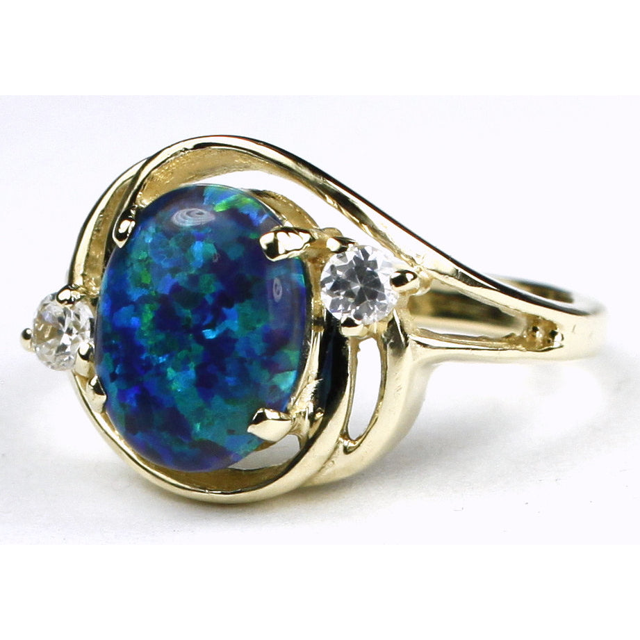 10K Gold Ring Created Blue Green Opal R021 Image 2