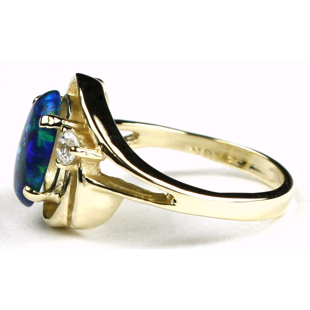 10K Gold Ring Created Blue Green Opal R021 Image 3